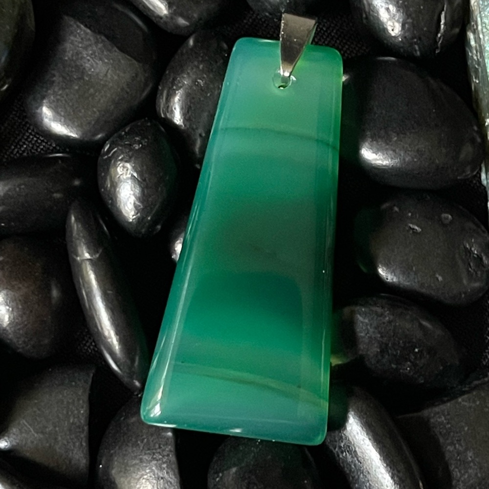 Green Chalcedony Pendant 2 x 3/4” Rectangle Shape. Natural Stone. Great gift.